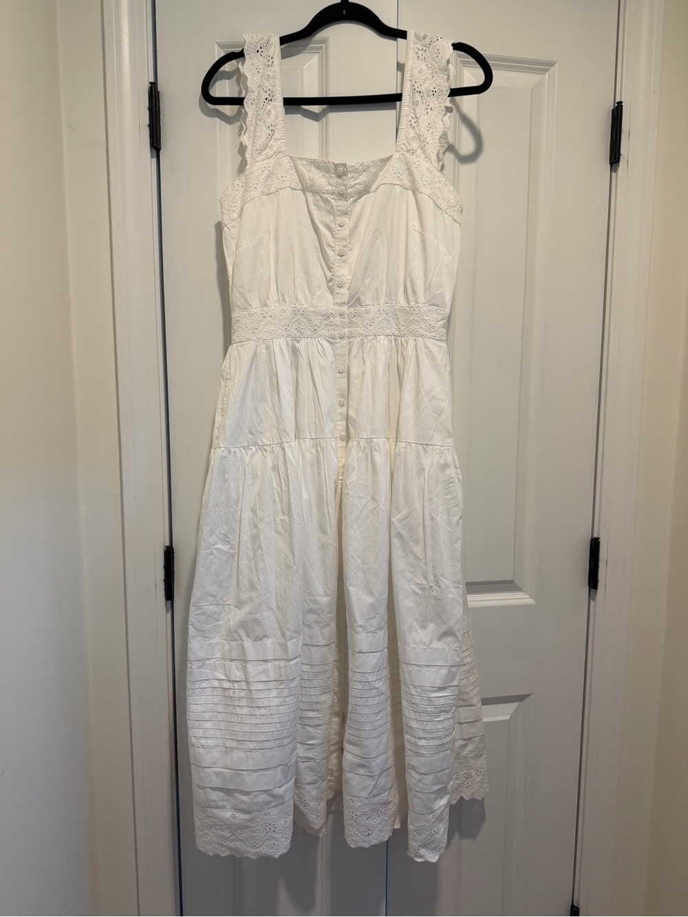 Frieda Dress White Eyelet Midi Sundress with Square Neckline - Picture 7 of 8